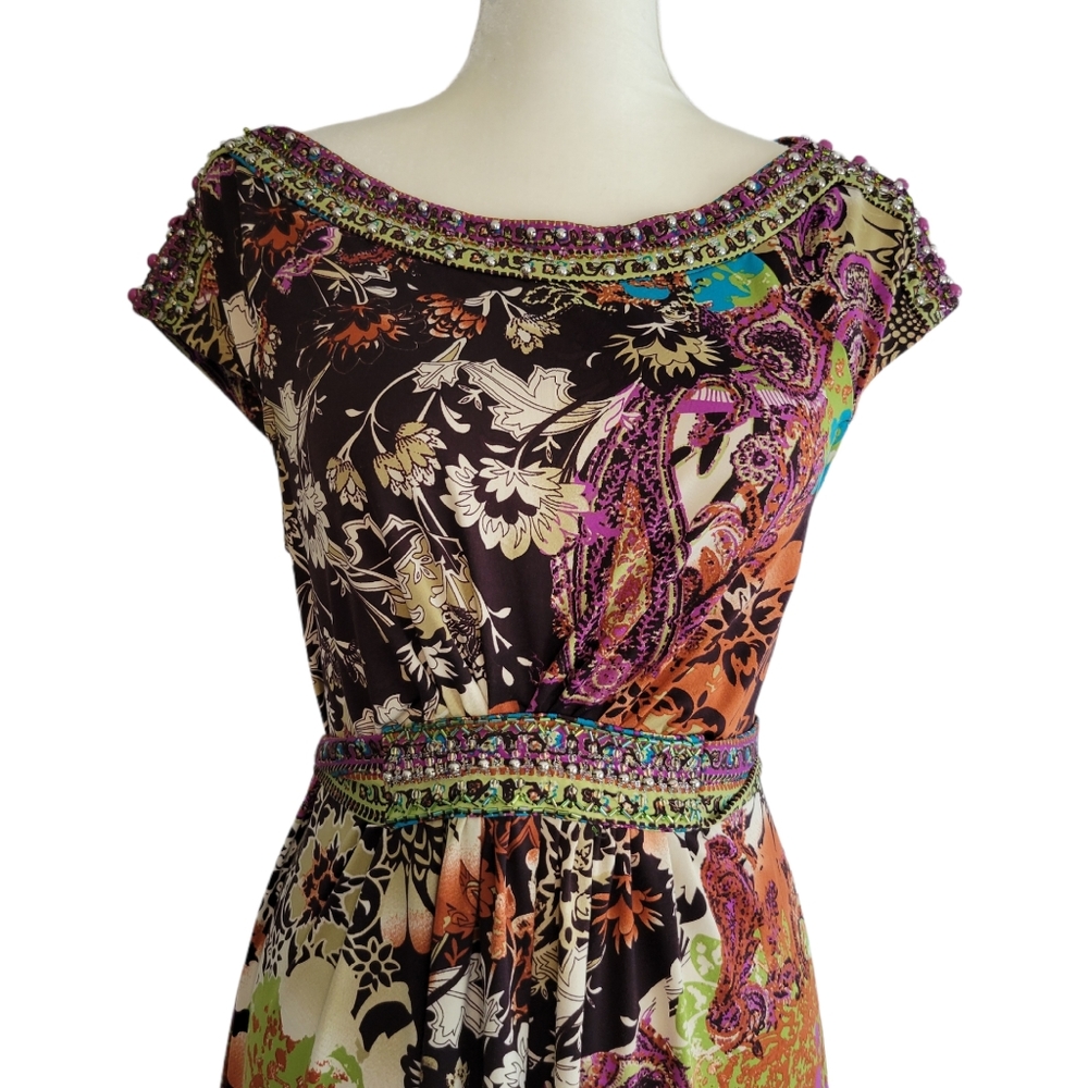 Ice Beaded Paisley Midi Dress in Black, Purple, Orange, Green, Cream